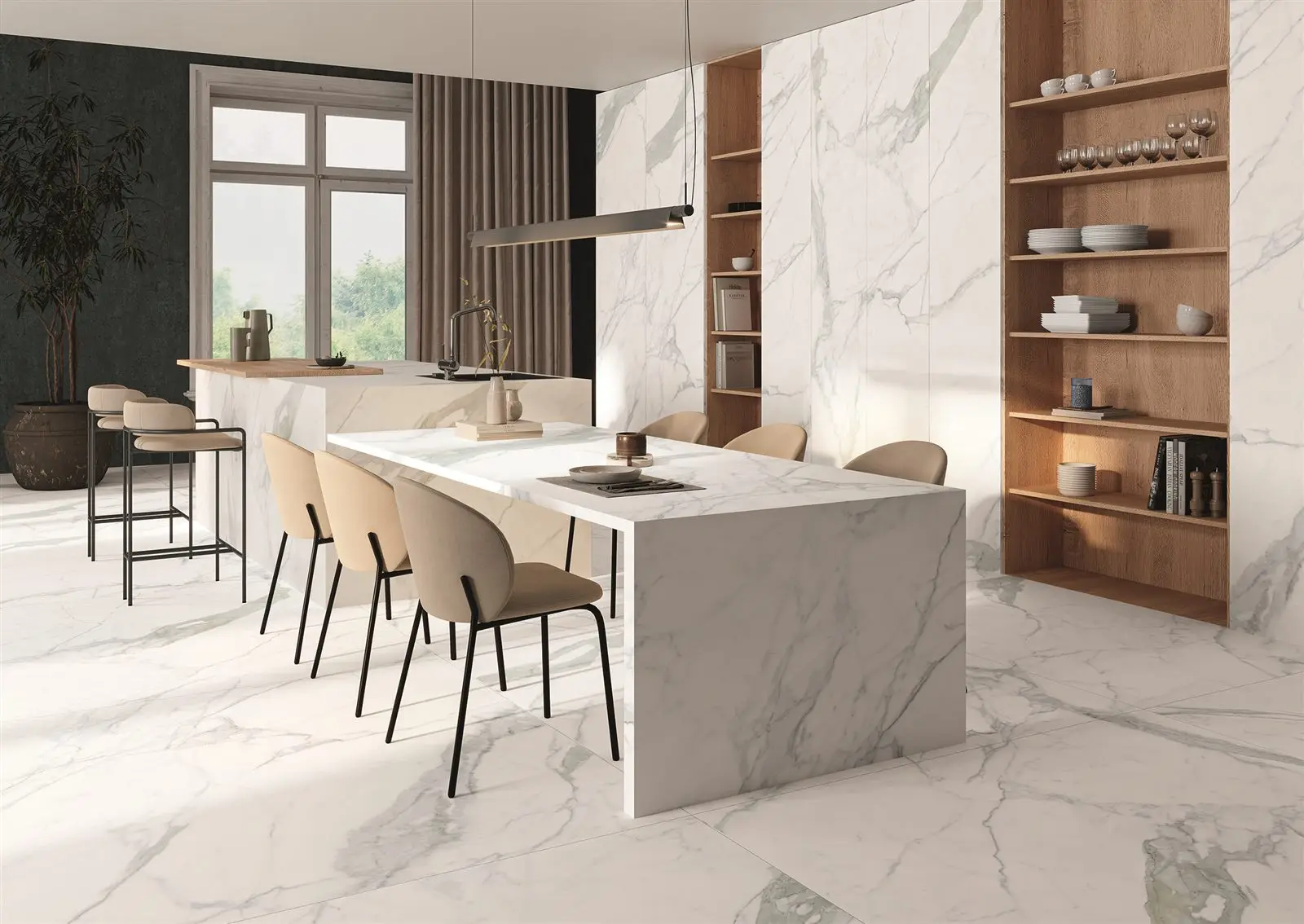 White stone for bright Singapore kitchens